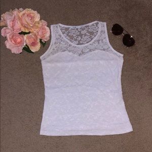 🌸OODJI: White Floral Lace Tank Top